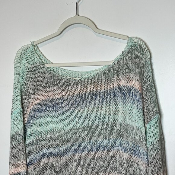 Abercrombie & Fitch Womens Pastel Striped Knit Sweater M/L Lightweight Open Weav - Picture 3 of 9